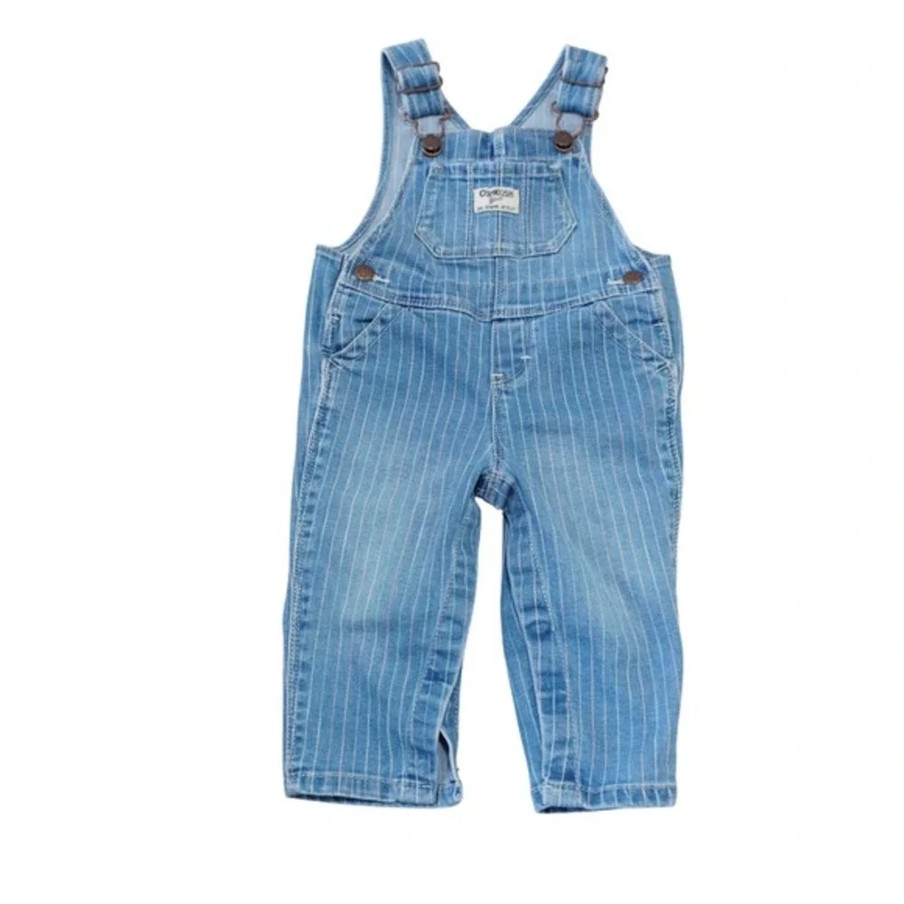 OshKosh B'gosh Baby Denim Overalls Blue Pinstripe 9M Playtime Cute Adorable‎